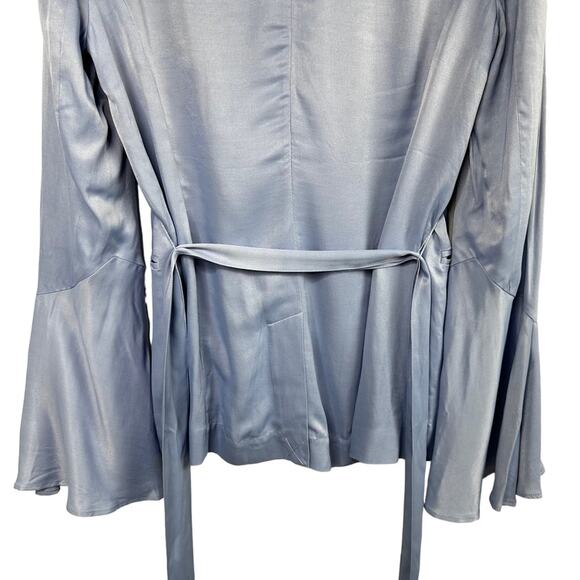 Free People Blazer Sz Small Frilled Cuff Lavender Satin Smooth Jacket  Romantic - Picture 10 of 15